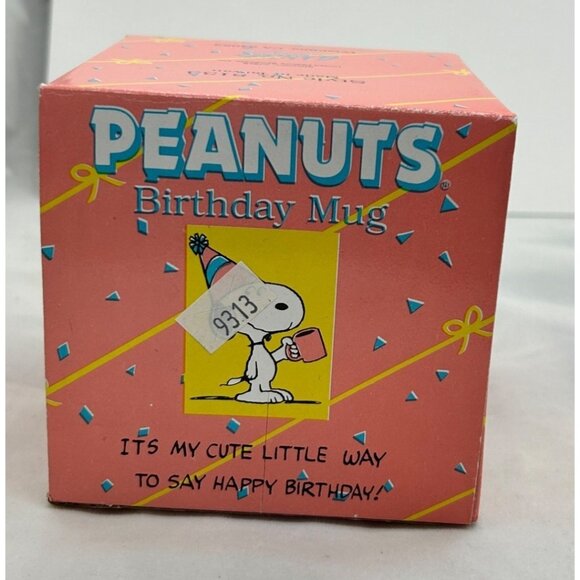 Snoopy Peanuts Happy Birthday Coffee Mug Charlie Brown Schultz Gift Vtg Pink Ret - Picture 9 of 10